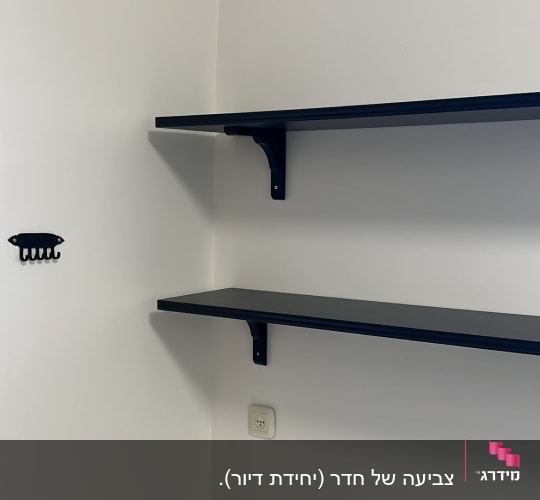 שתי מדפים שחורים מותקנים על קיר לבן